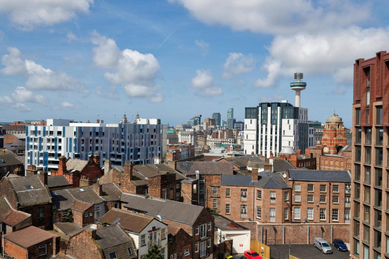 A view of Liverpool city buildings from the apartment